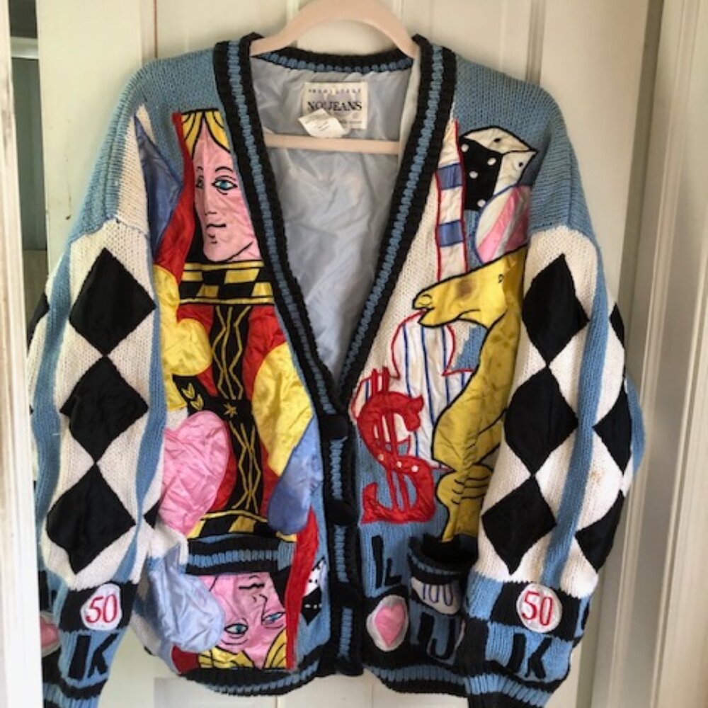 Vintage No Jeans Whimsical Cardigan – One Size, Playful & Cozy Cotton Blend